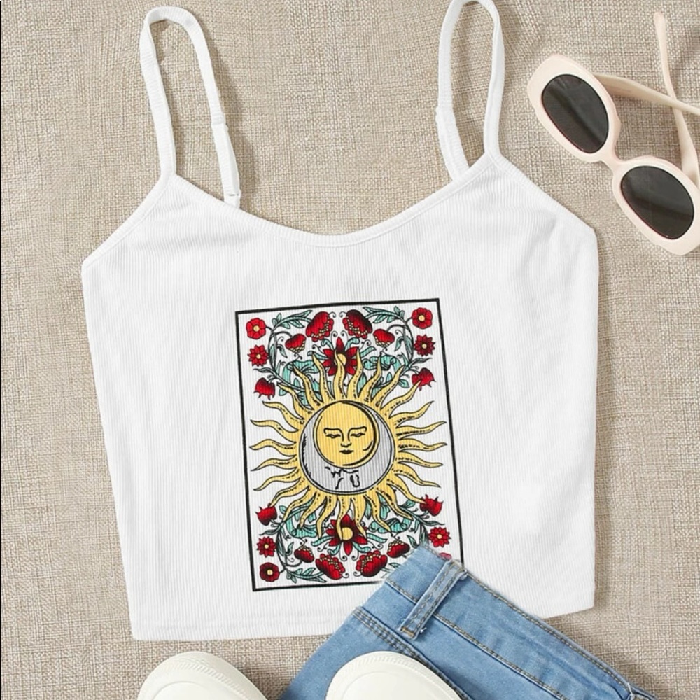 NWOT SHEIN Graphic Print Ribbed Crop Tank